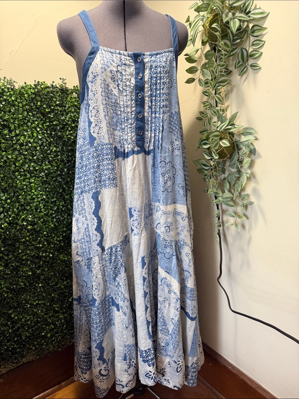 Pilcro Blue and White Patchwork Maxi Dress